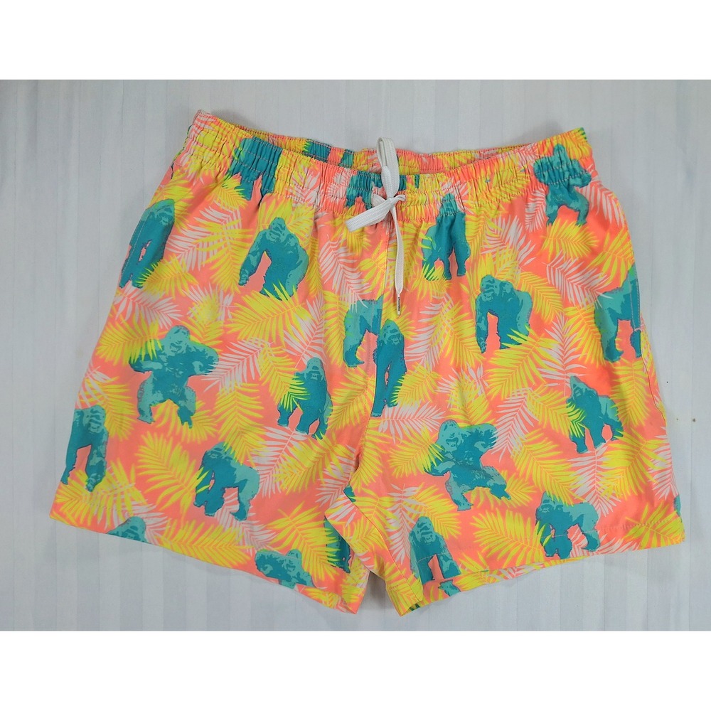 Chubbies Mens Large Swim Trunks Pink Yellow Gorilla Palm Leaf Board Shorts 5.5in
